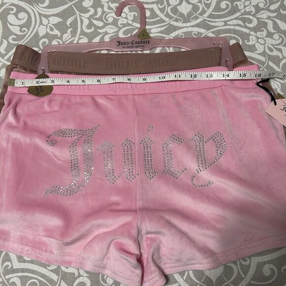 Juicy Couture Lounge Shorts Women L Pink Brown 2 Pk Velour Plush Bling Logo NWT - Picture 7 of 12